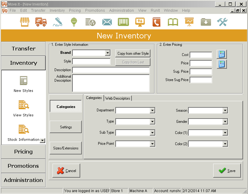 RunIt RealTime Cloud Software - Entering New Inventory