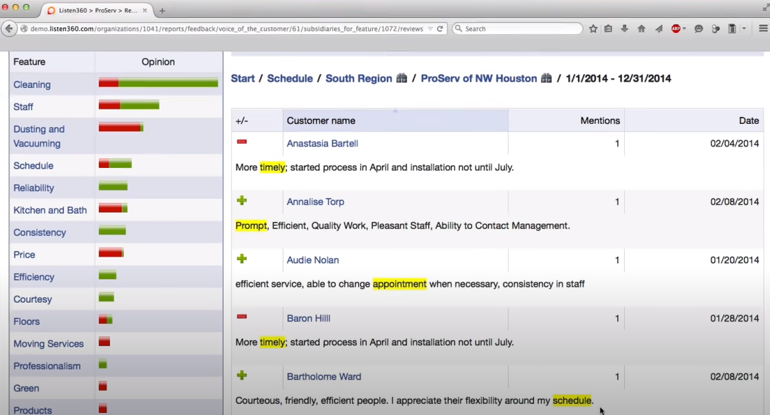 Listen360 text analytics