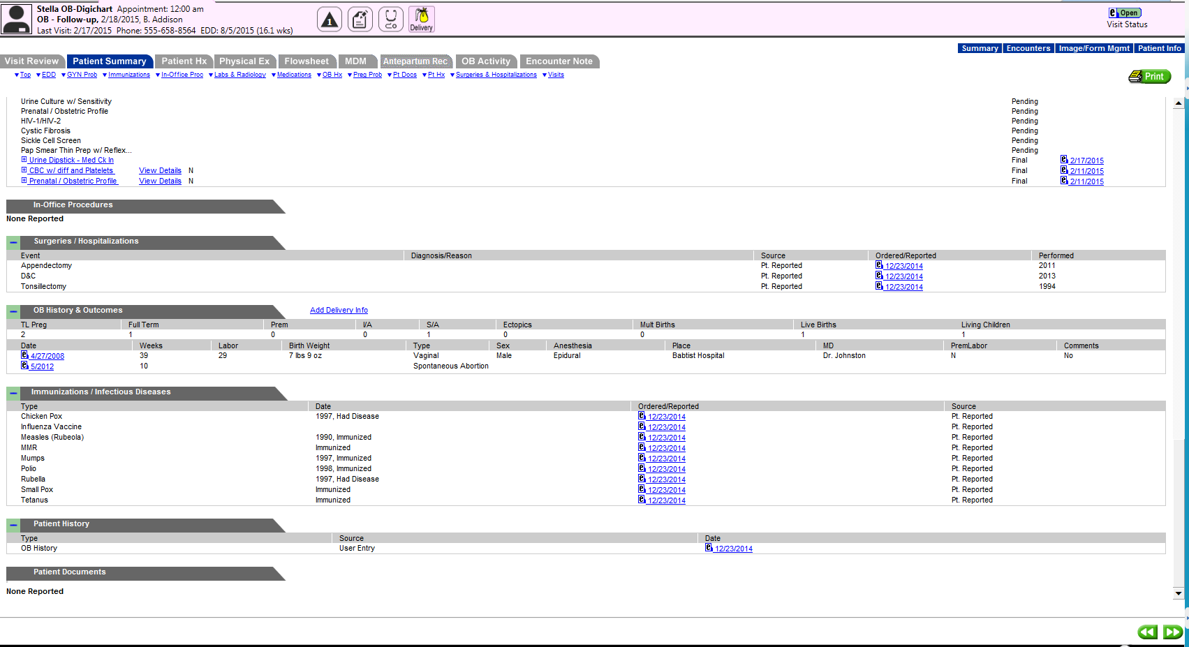 Amazing Charts EHR OB/GYN Software - Medical summary