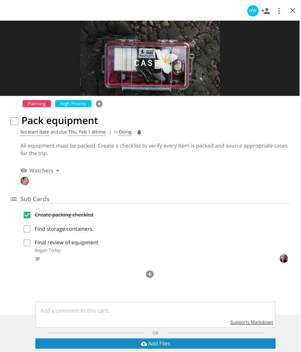Rindle Software - Task cards with tags, labels, sub cards / tasks, comments and file attachments