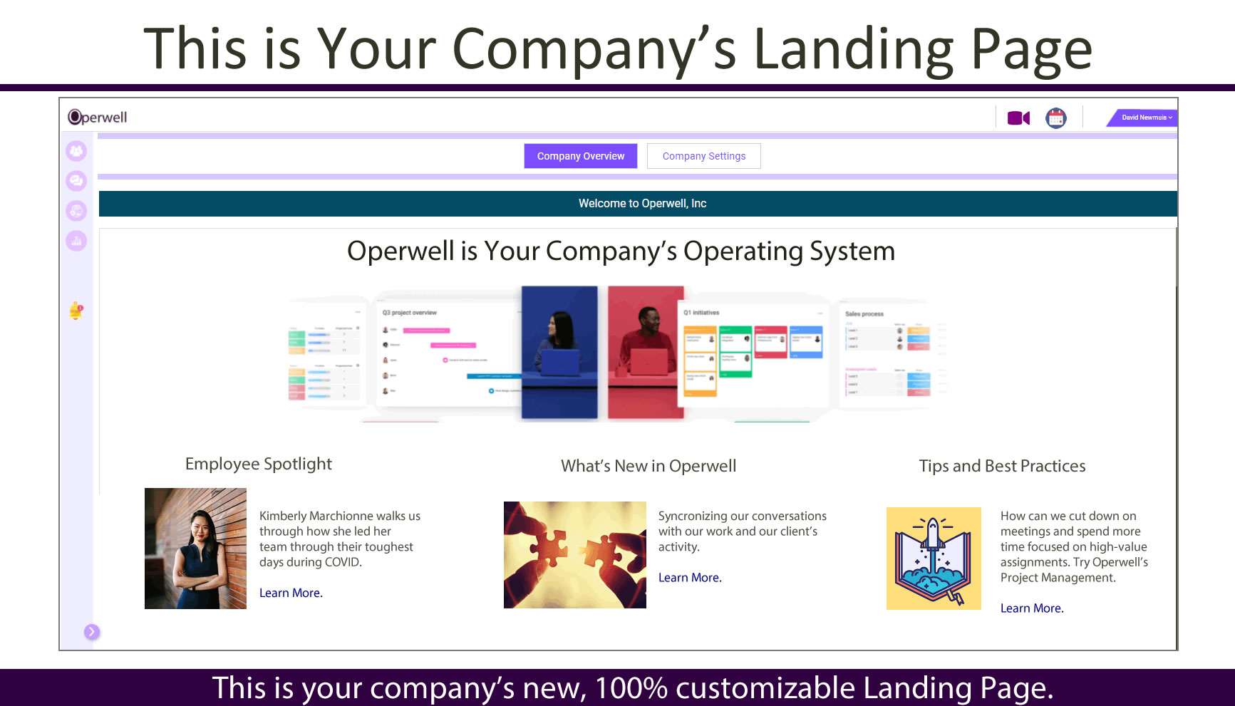 Operwell screenshot: Your Company Landing Page