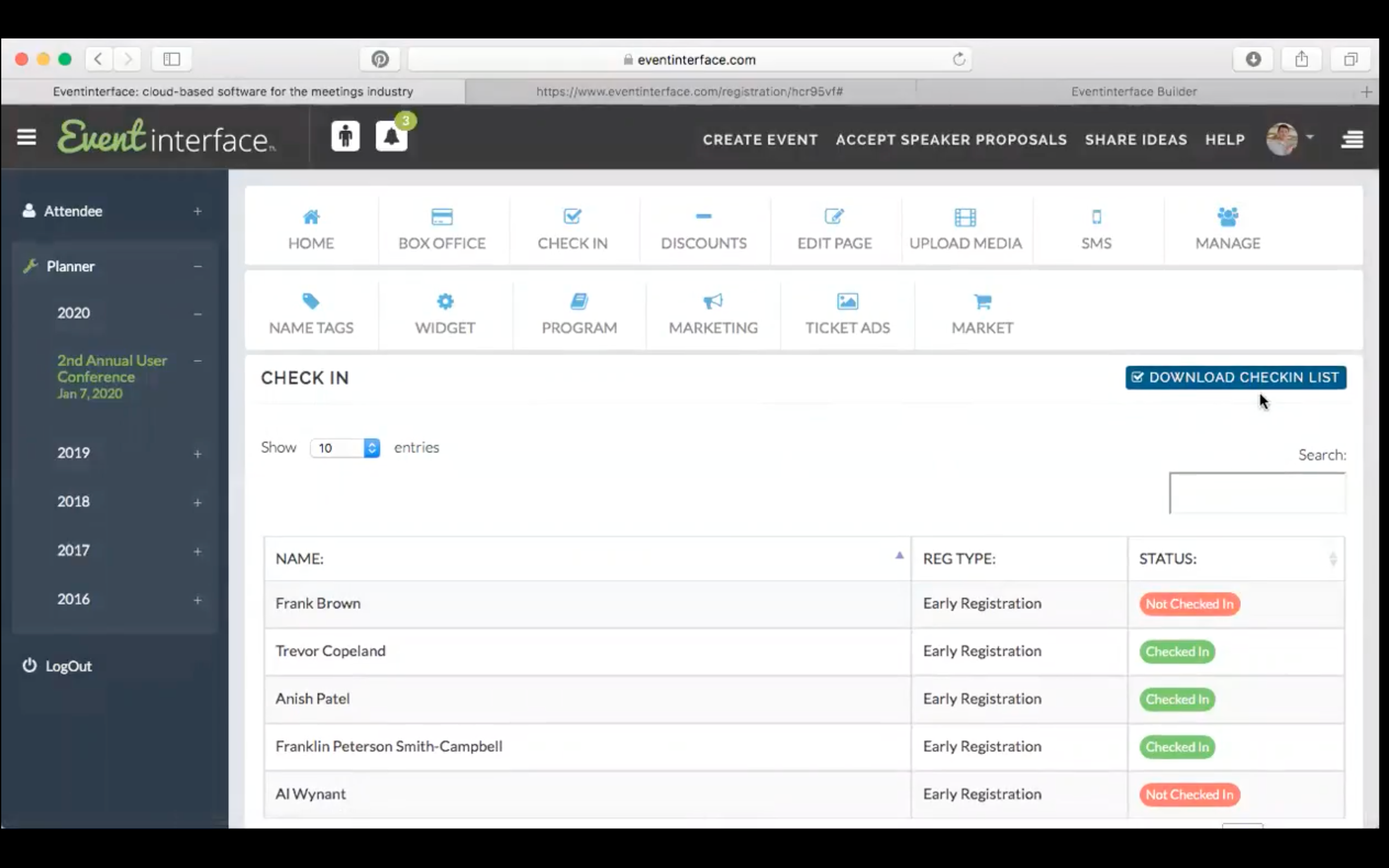EventInterface Software - Attendee check-in