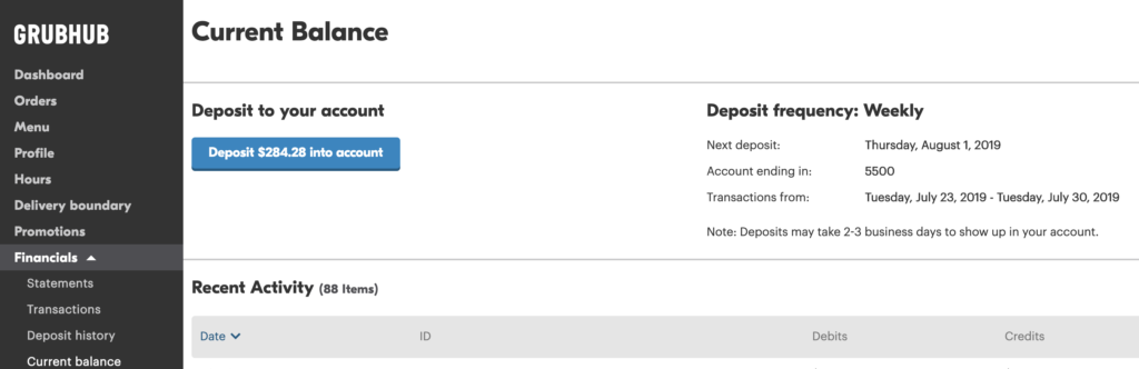 GrubHub Software - Grubhub budget account