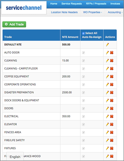 ServiceChannel Software - Add and manage trades and automatically reassign work orders for a trade