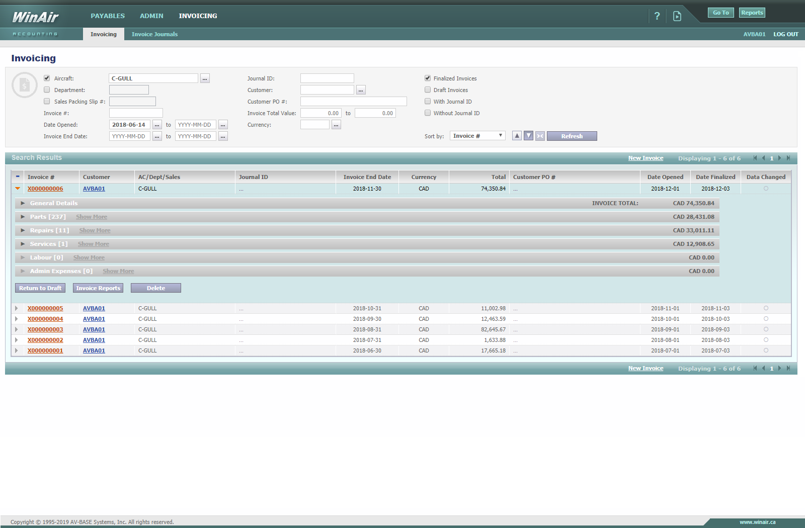 WinAir Software - WinAir invoicing