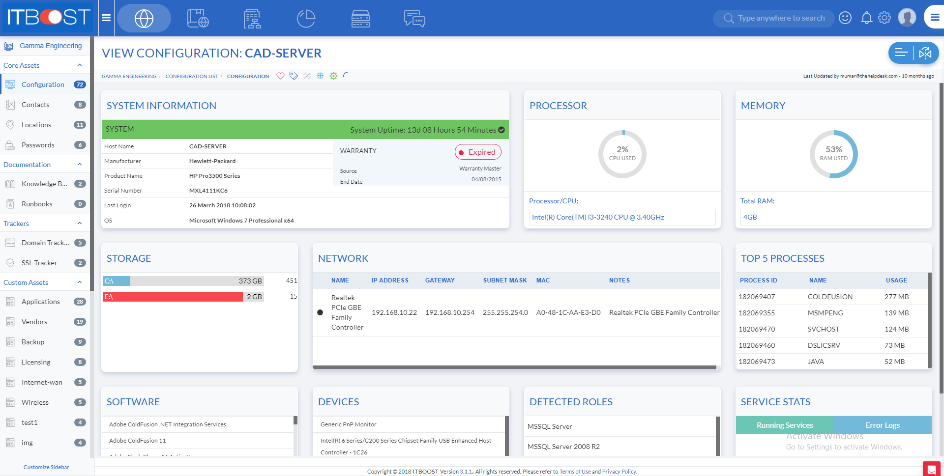 ITBoost screenshot: ITBoost configuration management