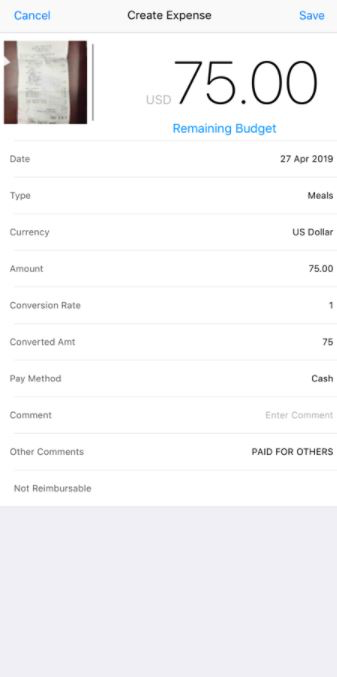 Create Expense screen make data entry easy
