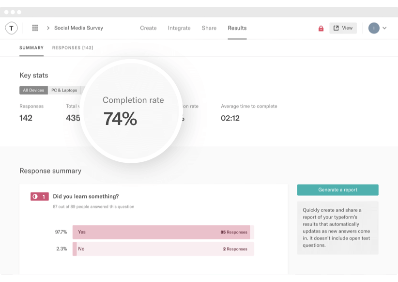 Typeform Software - Completion stats