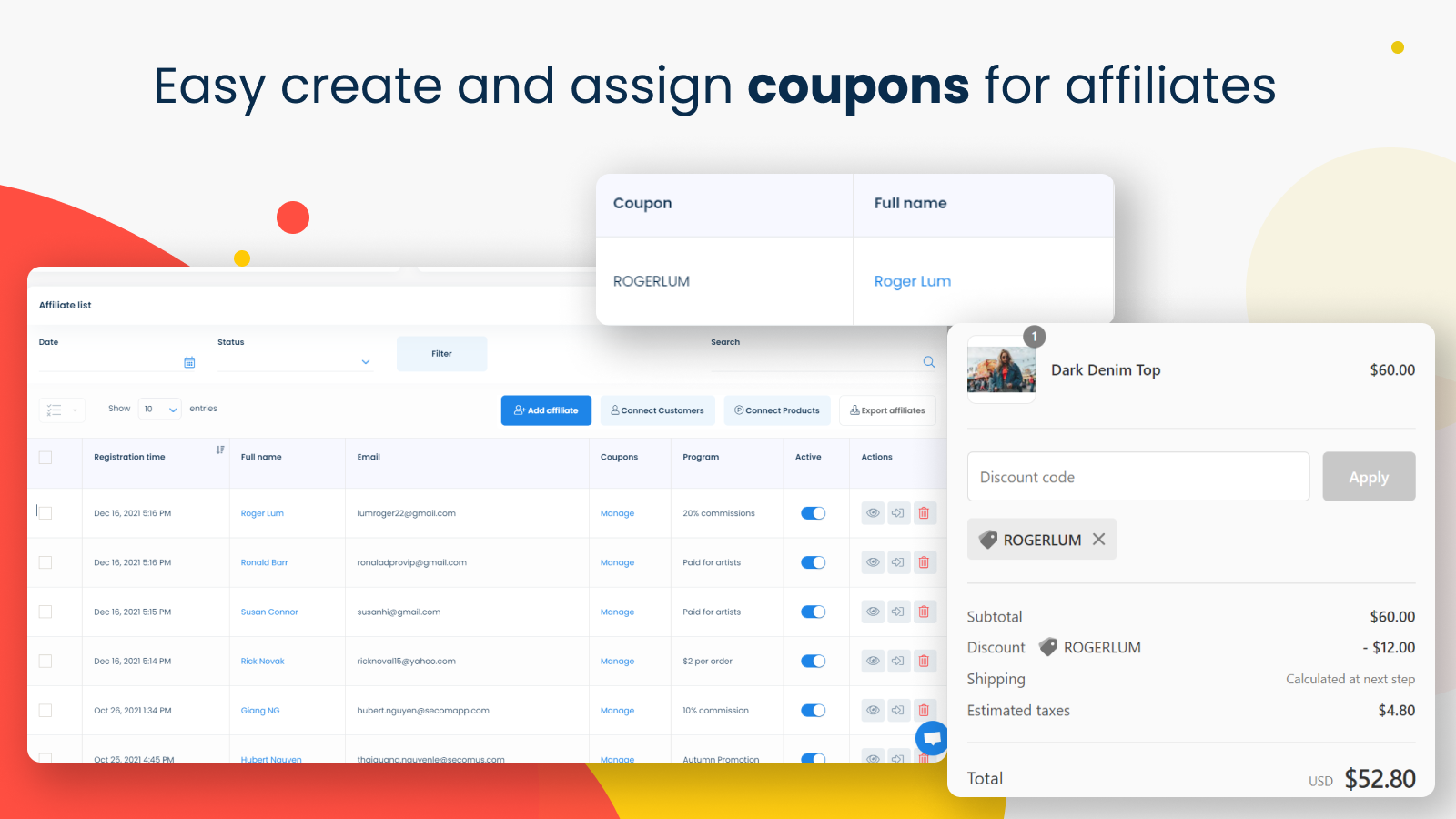 Easy create and assign coupons for affiliates