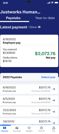 Justworks Payroll reviewing paystubs