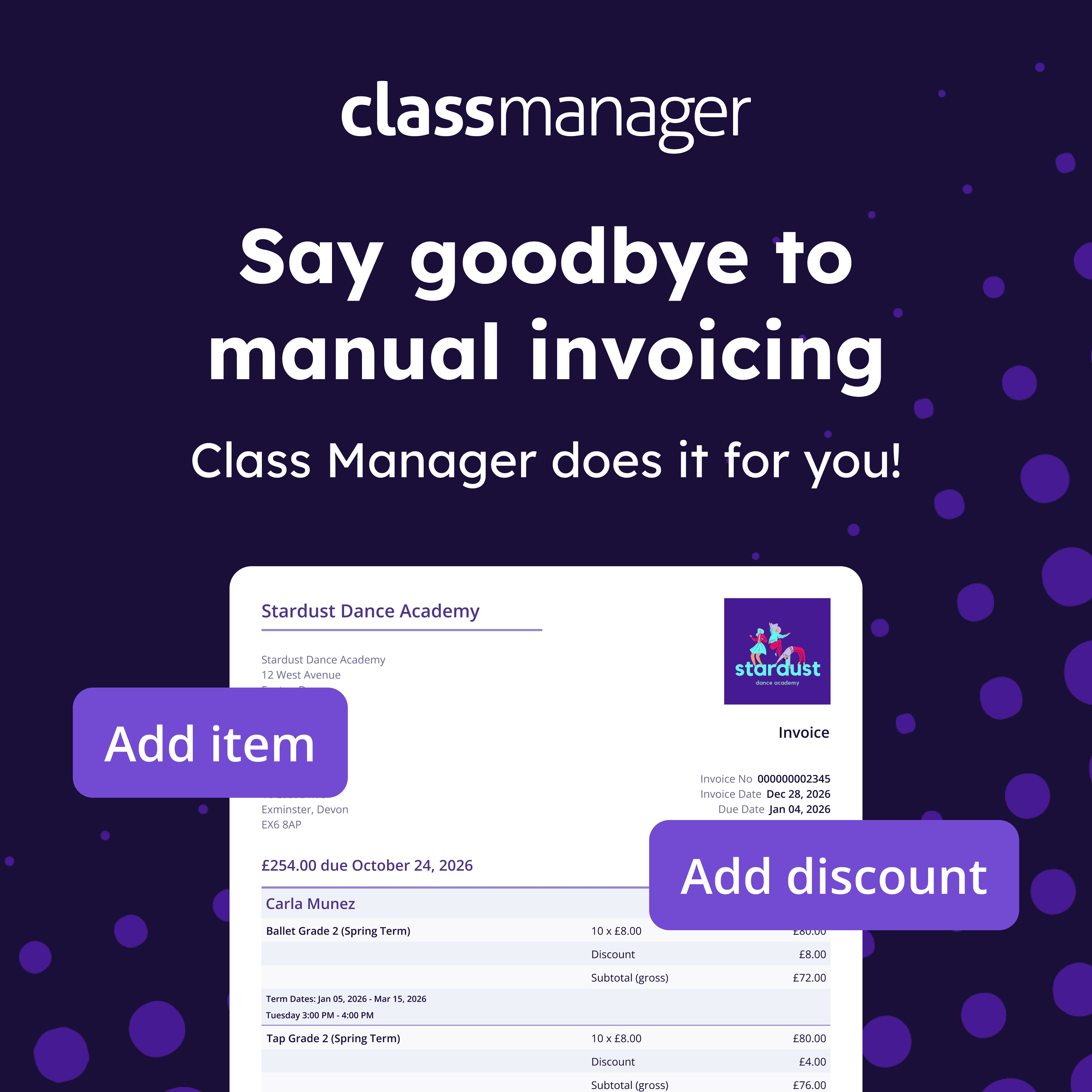 Class Manager Software - Automated invoicing for class management