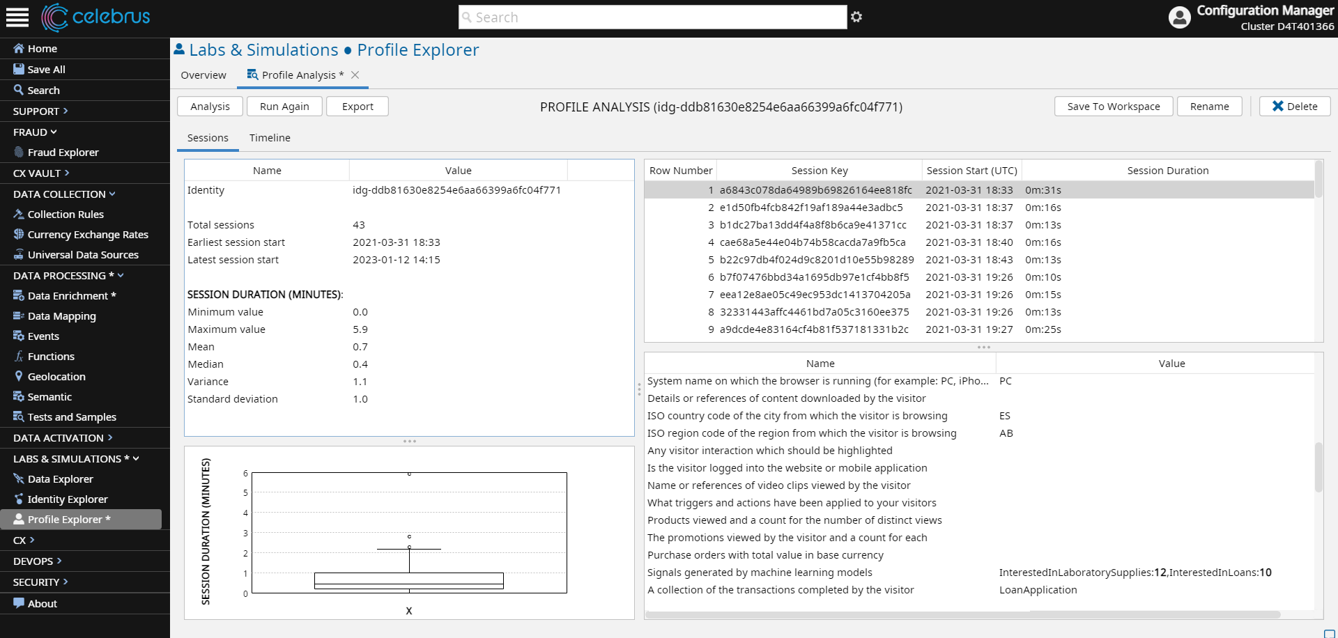 Celebrus Customer Data Platform screenshot: Profile explorer