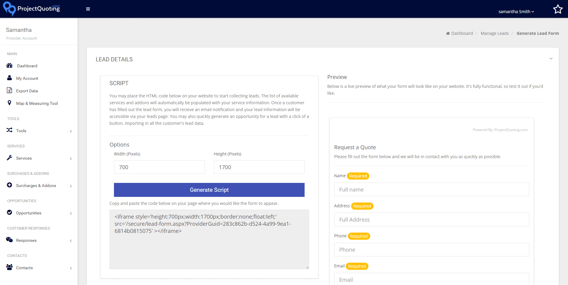 Add a lead generation form to websites and collect leads