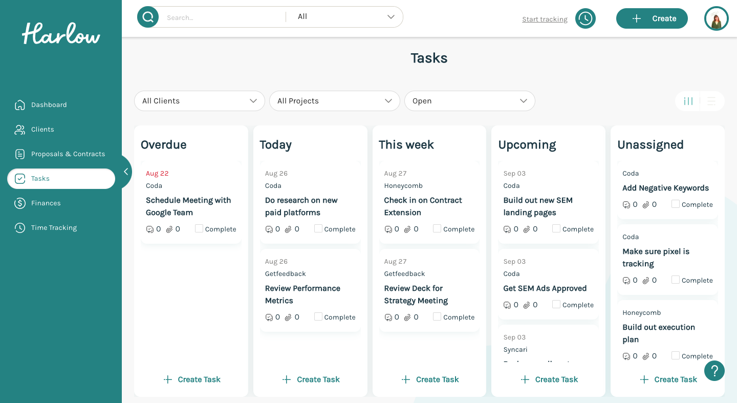 Harlow screenshot: Task & Project Management