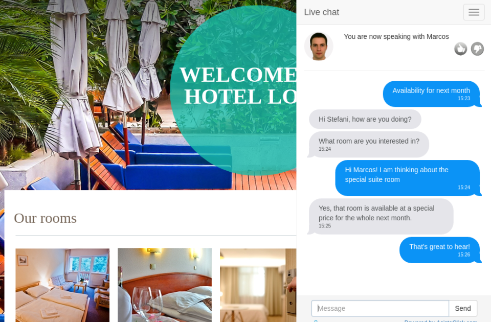 AsisteClick screenshot: Customers and website visitors can chat to support team directly from website