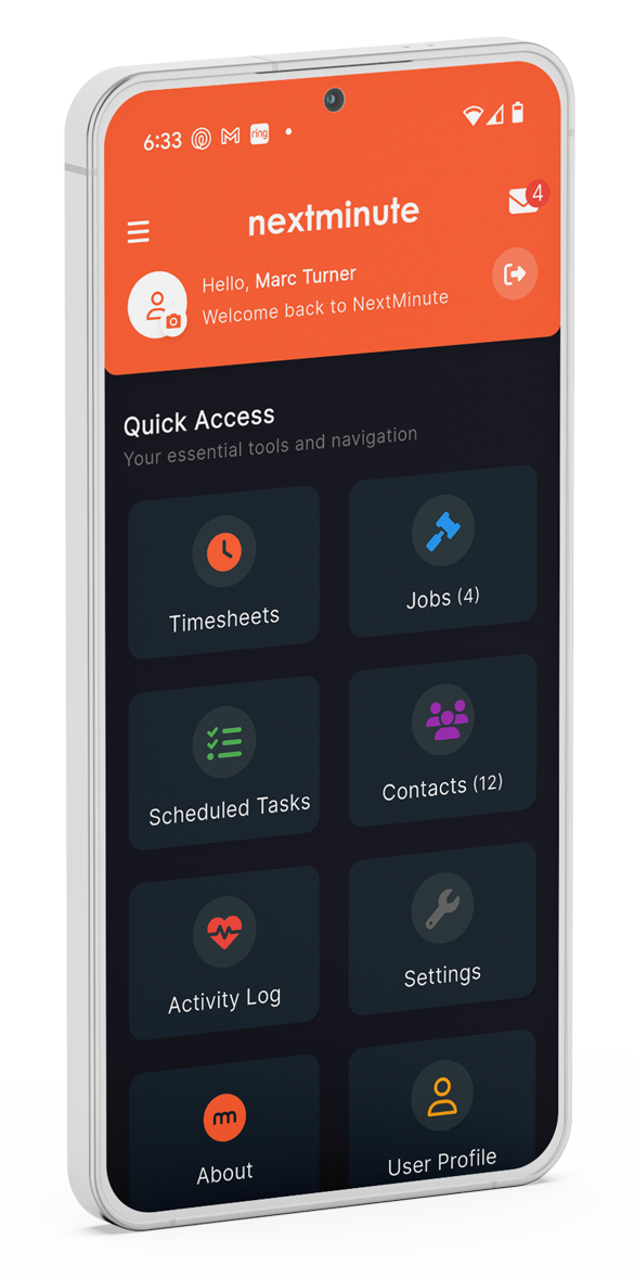 NextMinute screenshot: Easy to use mobile app for you and your crew