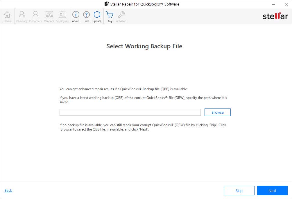 Select a QBB file & click Next. Or, skip this step.