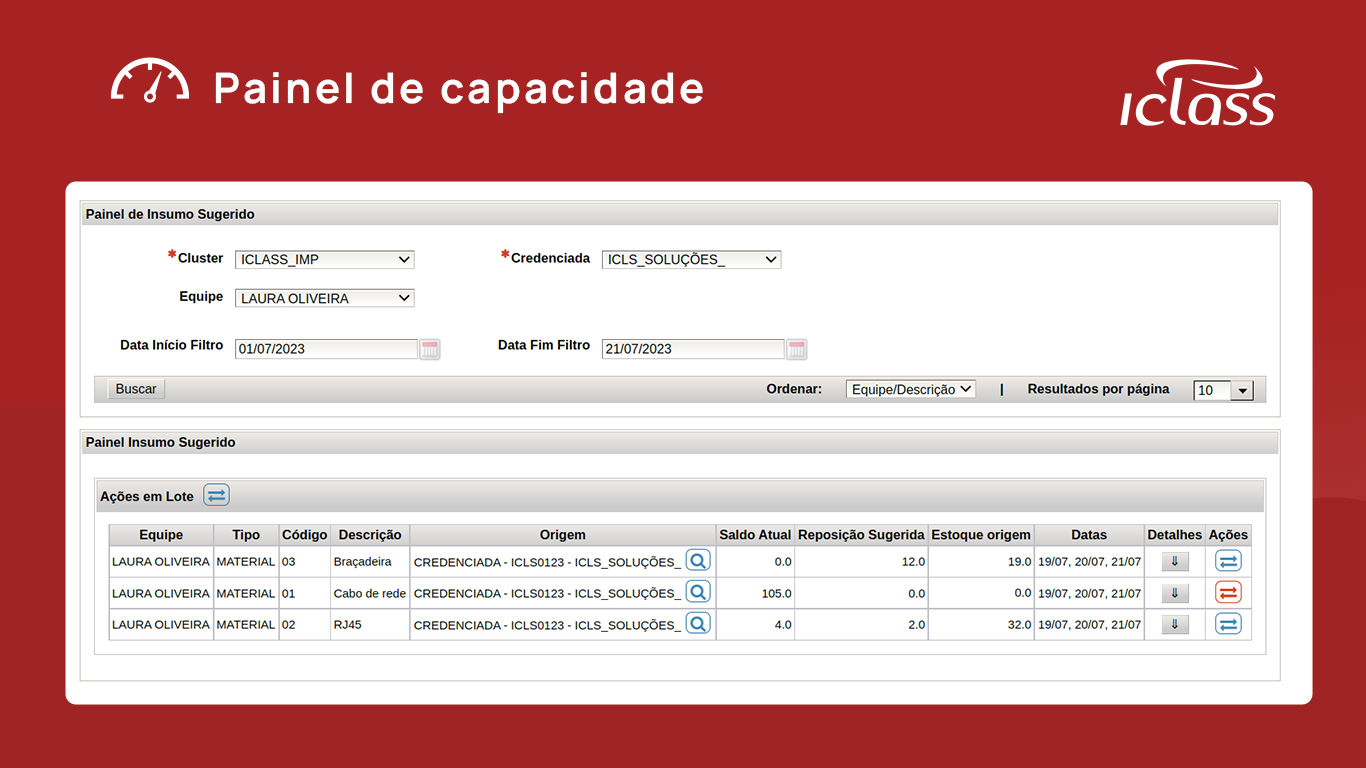 IClass FS Software - IClass FS capacity panel