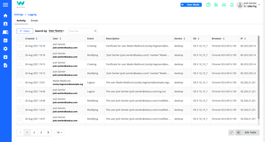 My Learning Hub Software - Audit logs