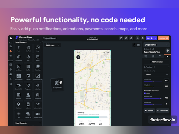 FlutterFlow Software - Low-Code Without Limitations. FlutterFlow supports push notifications, animations, payments, search, maps, and more!
