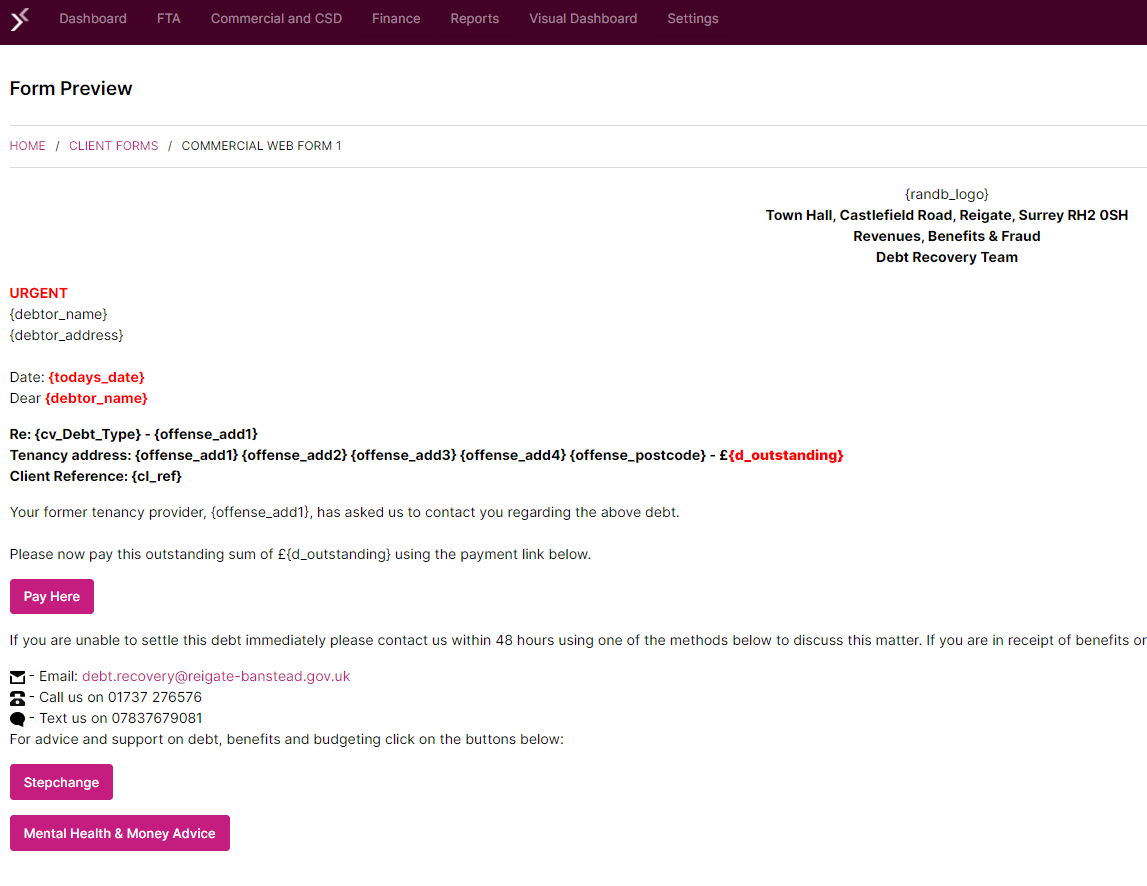 Lateral screenshot: Webforms - for interactive communication with clients