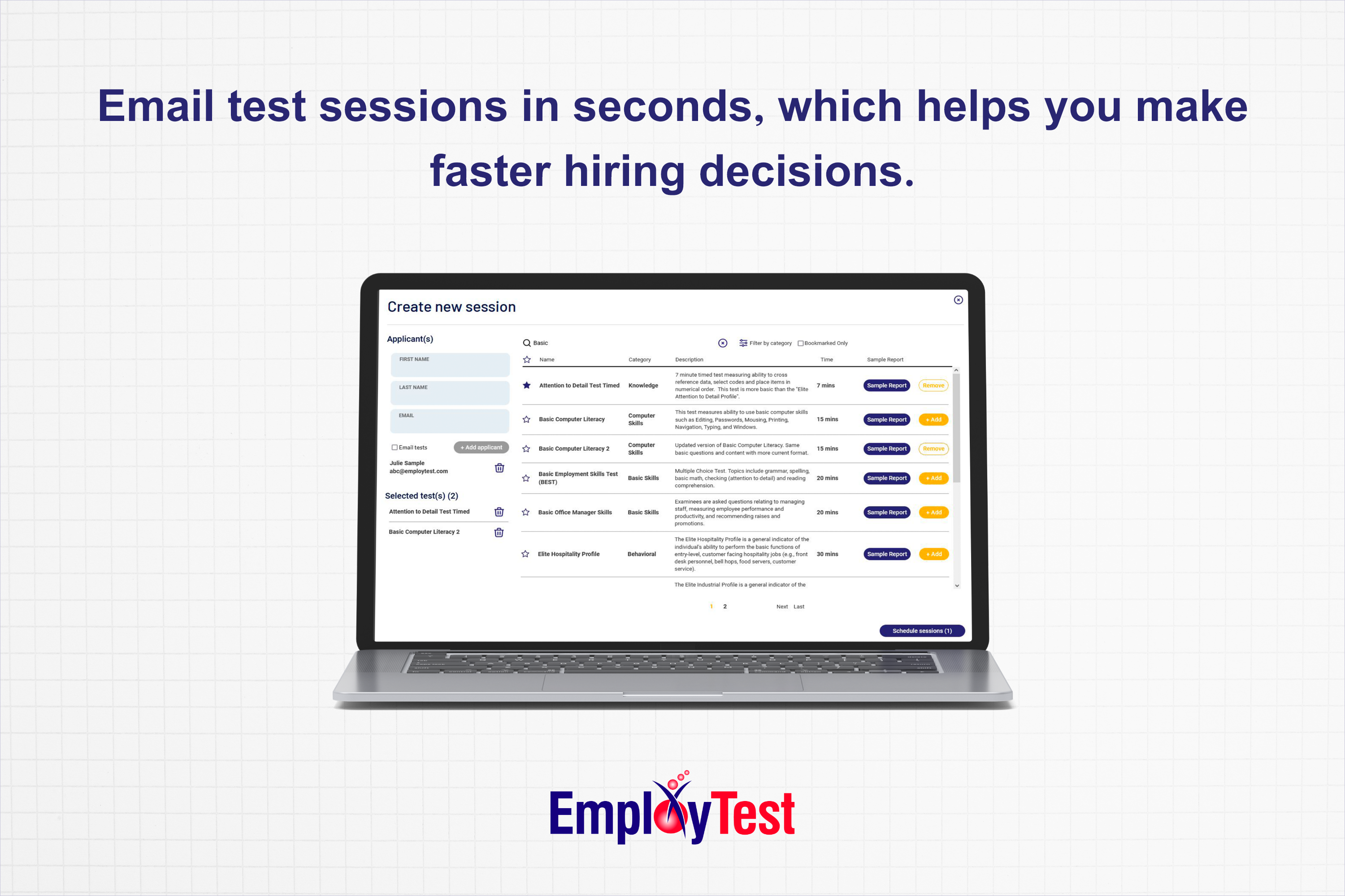Send a test session straight to your candidate's email