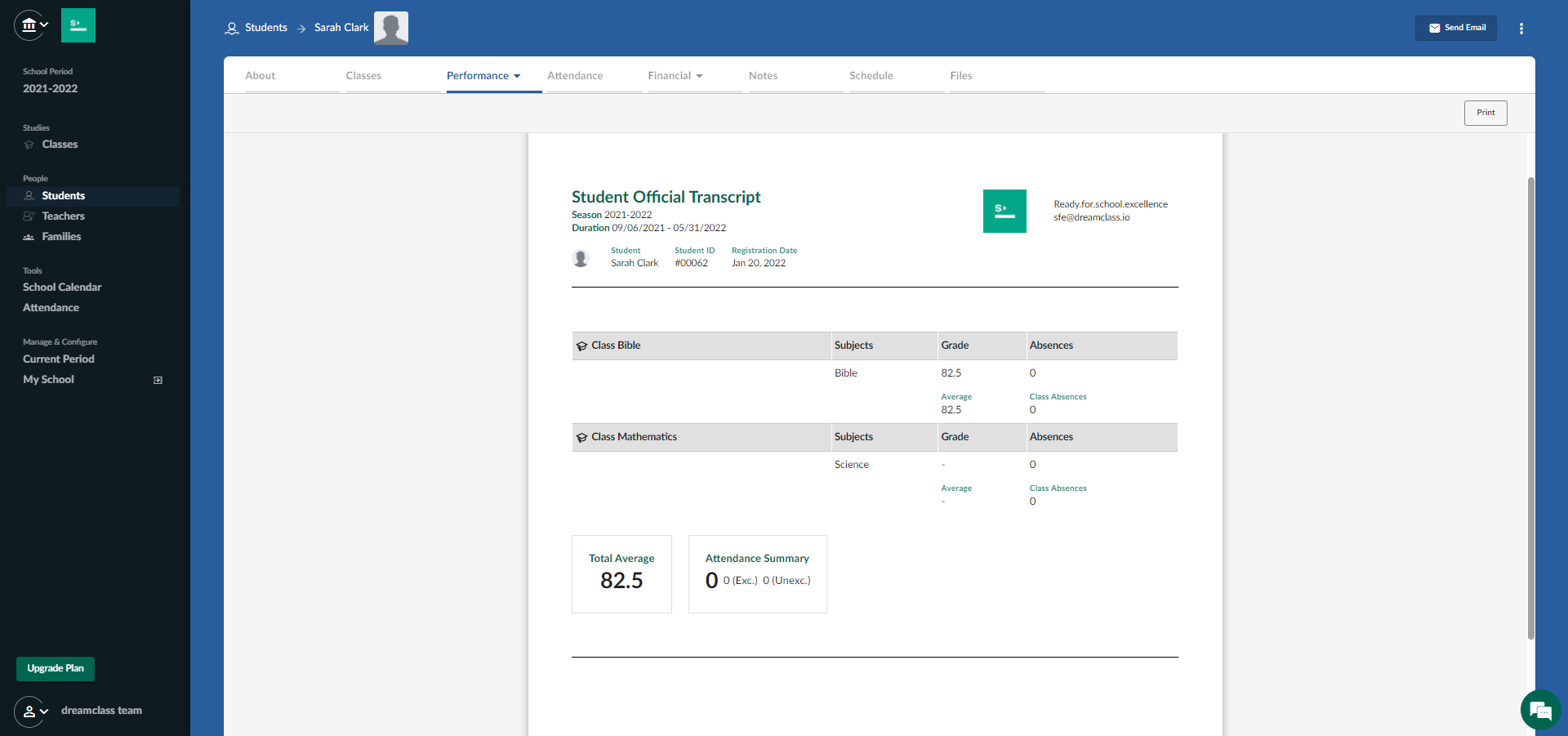 DreamClass Software - Print & Send Student Transcripts