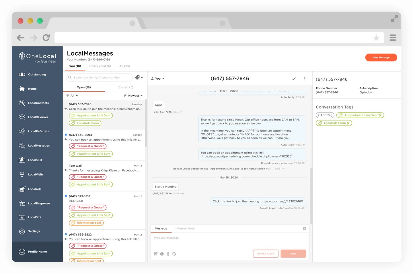 LocalMessages screenshot: LocalMessages text messaging