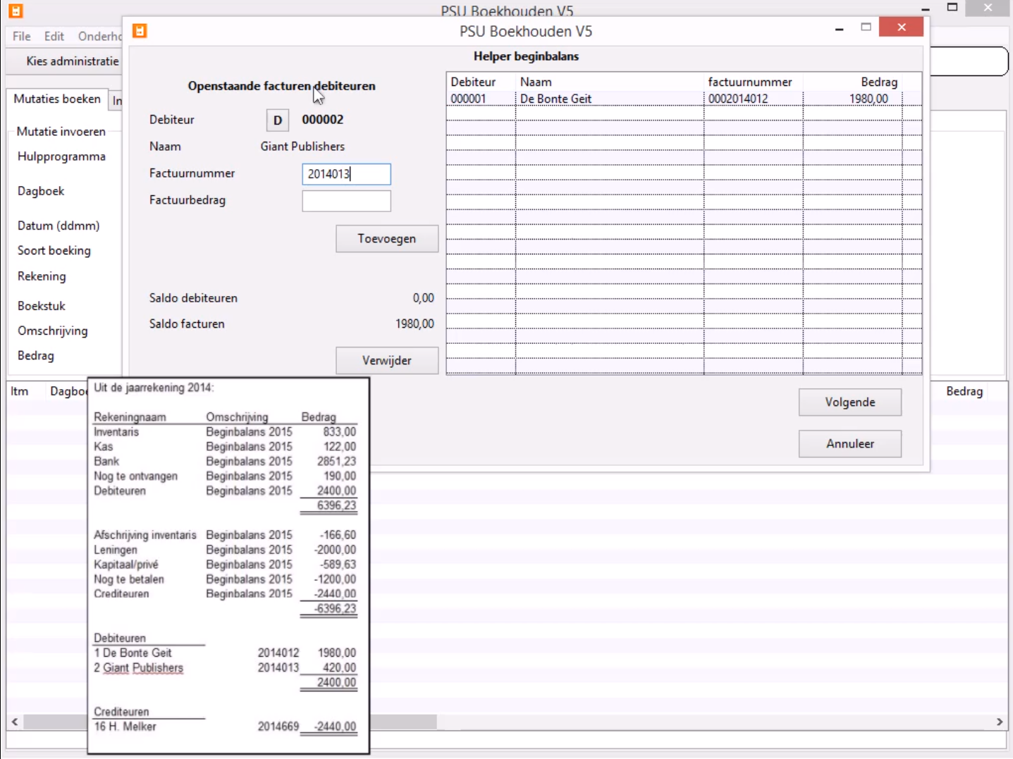 PSU Boekhouden outstanding invoices