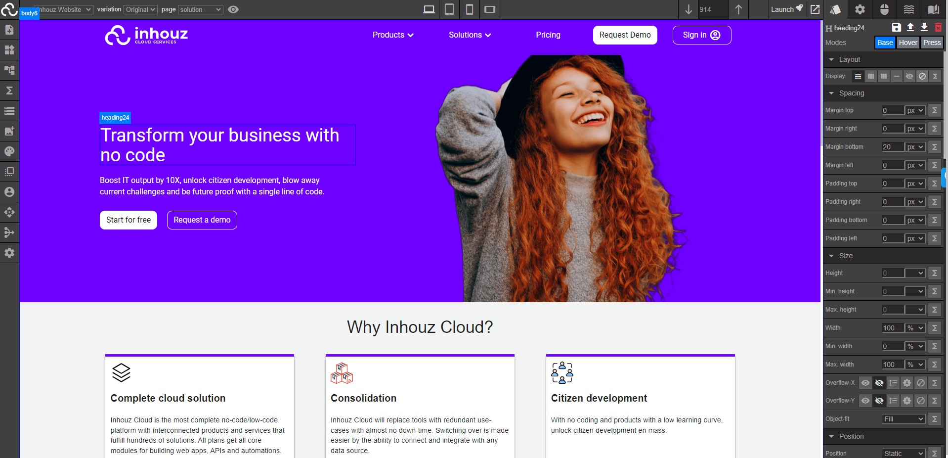 Inhouz Cloud screenshot: The Inhouz Cloud App Builder