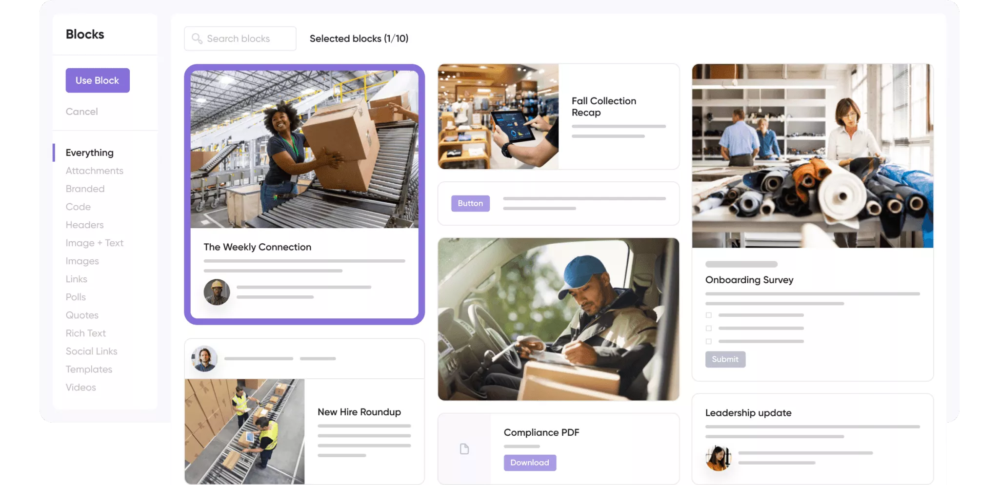 Firstup screenshot: Firstup blocks