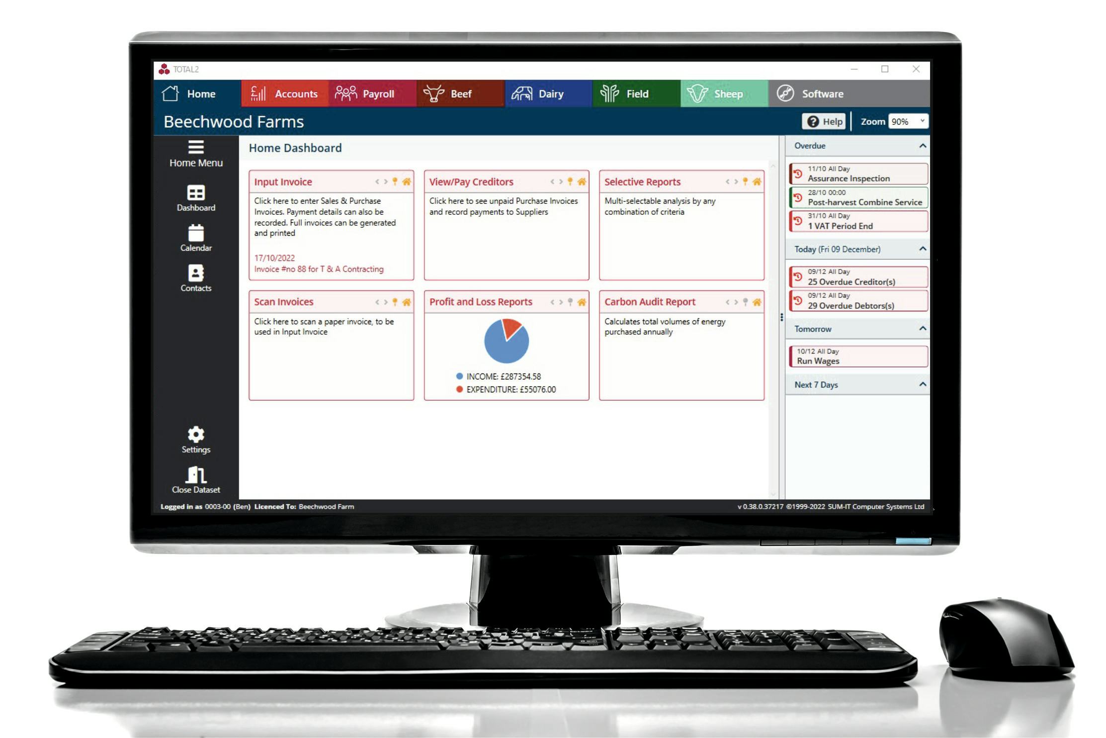 SUM-IT Total Software - TOTAL2 Farmer-friendly home screen. View all your farm data in one place with added features such as calendar, reminders and action list.