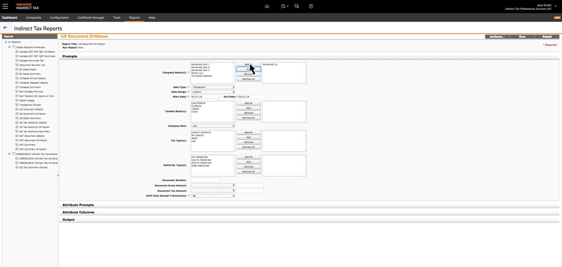 ONESOURCE Indirect Tax screenshot: ONESOURCE Indirect tax