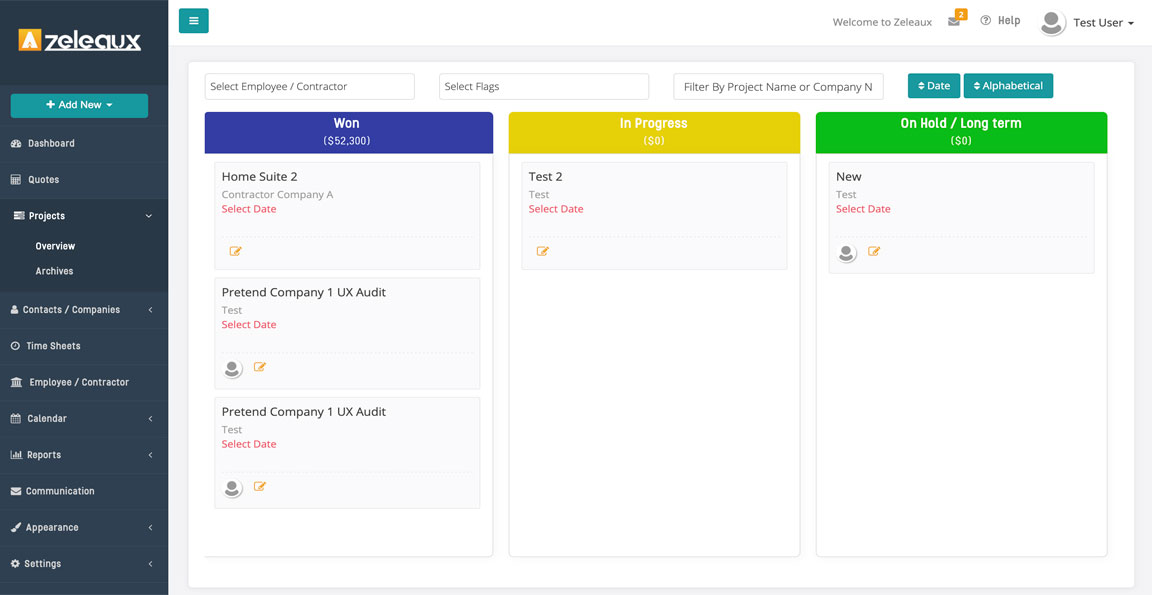 Zeleaux screenshot: Zeleaux projects