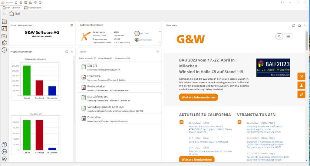 CaliforniaX screenshot: CaliforniaX with the Dashboard and the G&W website