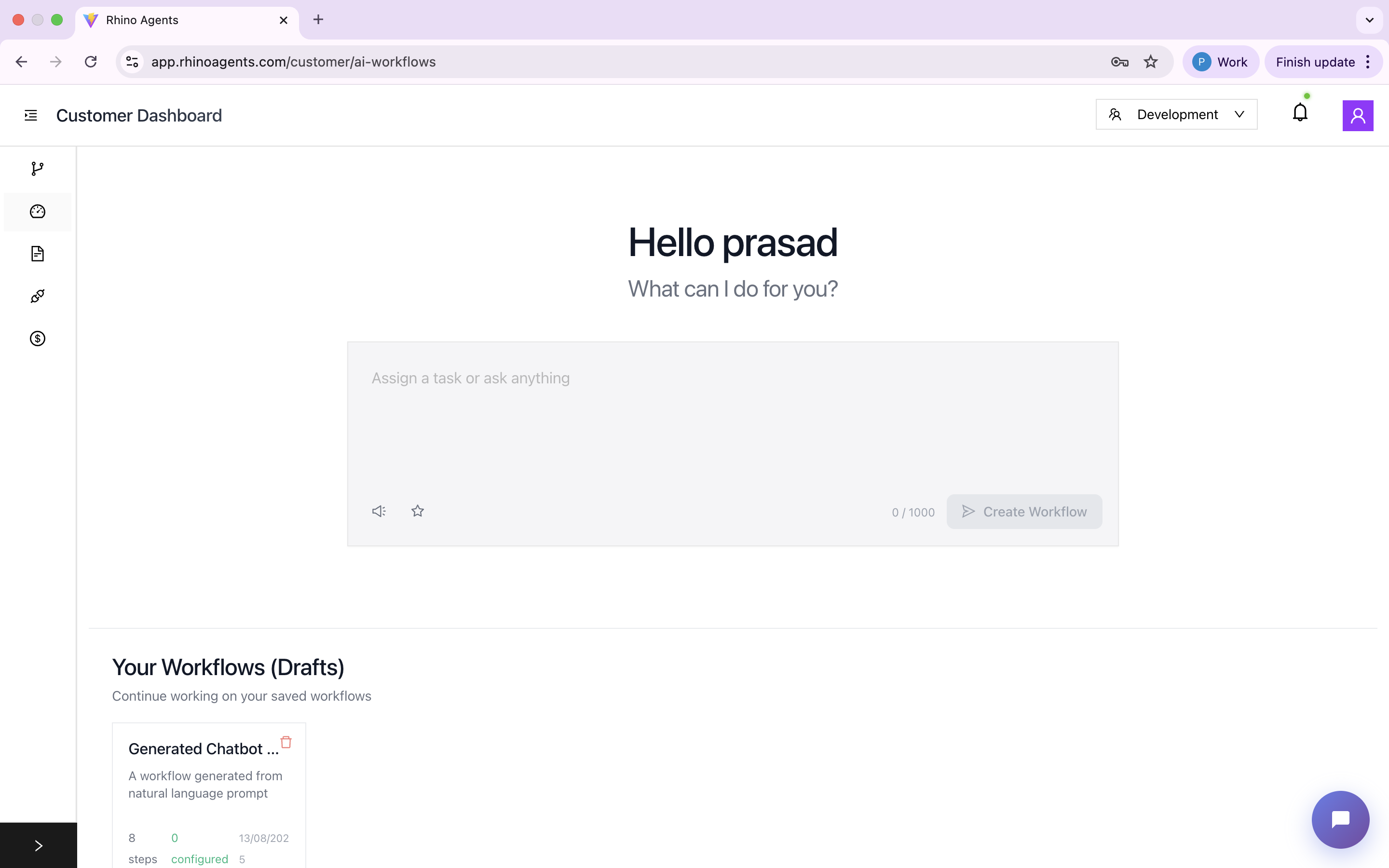 RhinoAgents screenshot: RhinoAgents AI dashboard