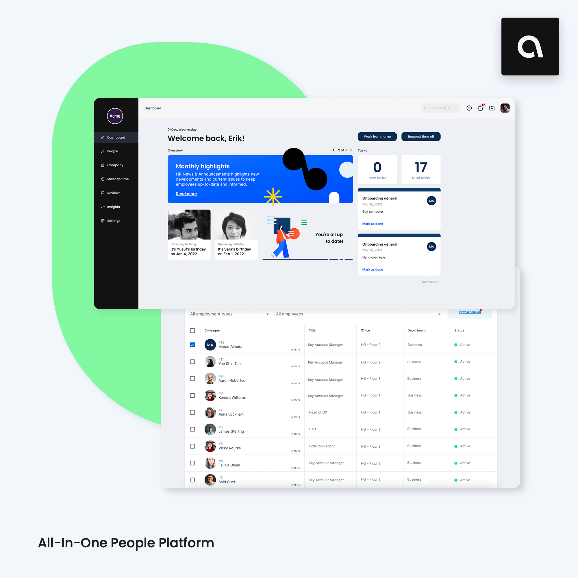 People Directory & Master Data in one place. Collecting all data in an easy to use platform is key for keeping productivity up in your organization.