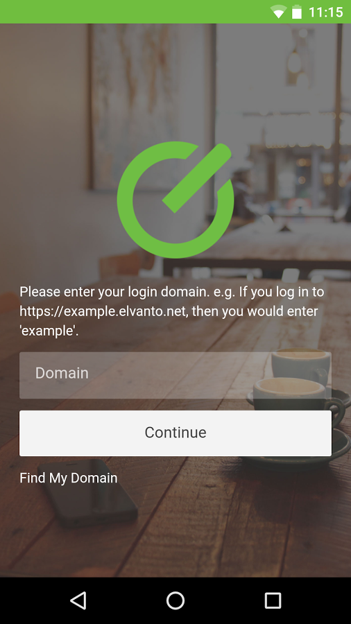 Elvanto app login screen on Android