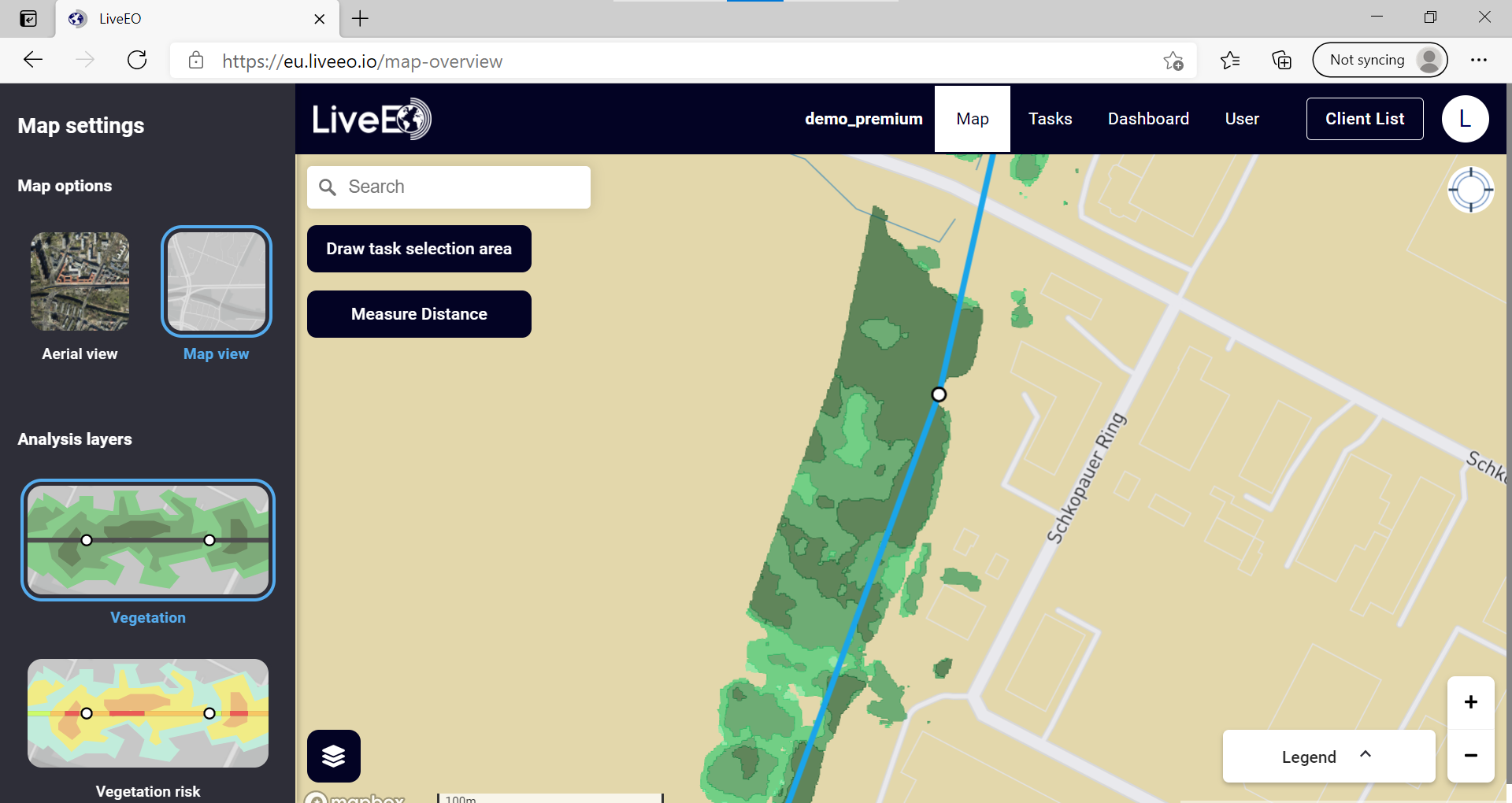 LiveEO screenshot: Vegetation along Powerlines.