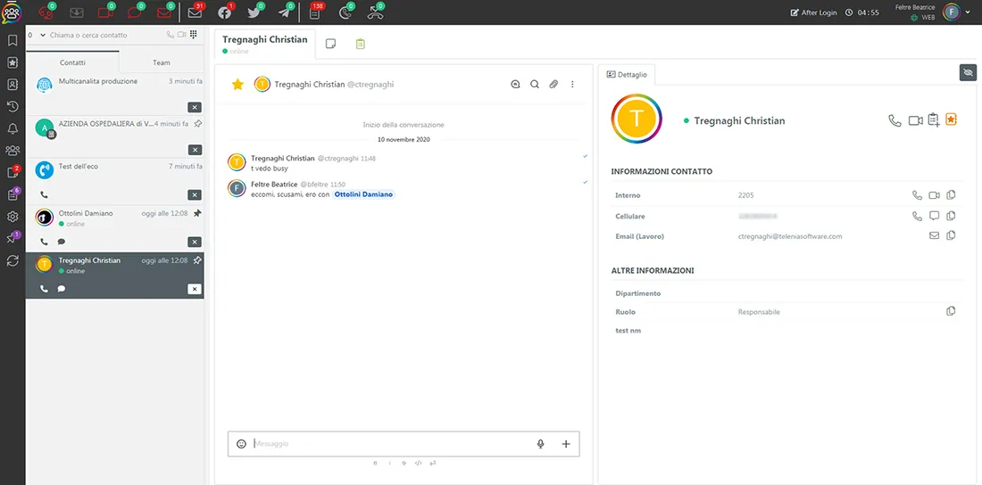TVox Omnichannel Contact Center screenshot: TVox Omnichannel Contact Center contacts
