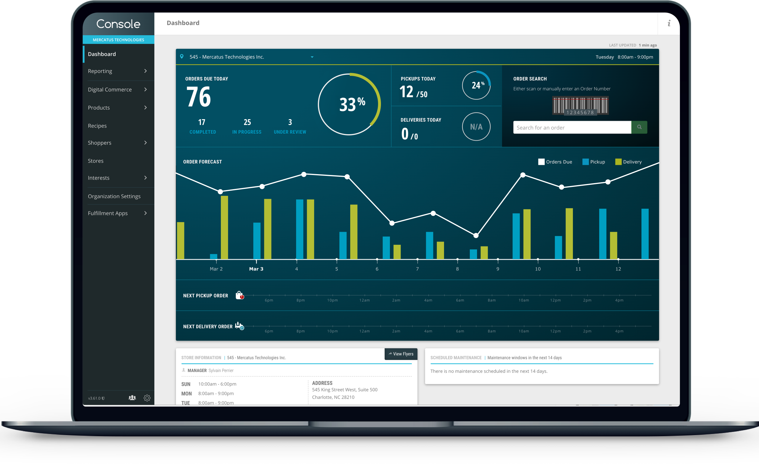 Mercatus screenshot: Mercatus Console Reporting Dashboard