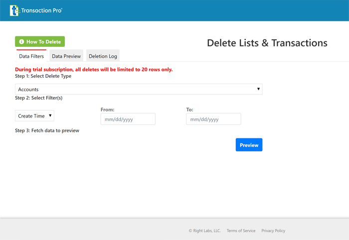 Transaction Pro delete transactions
