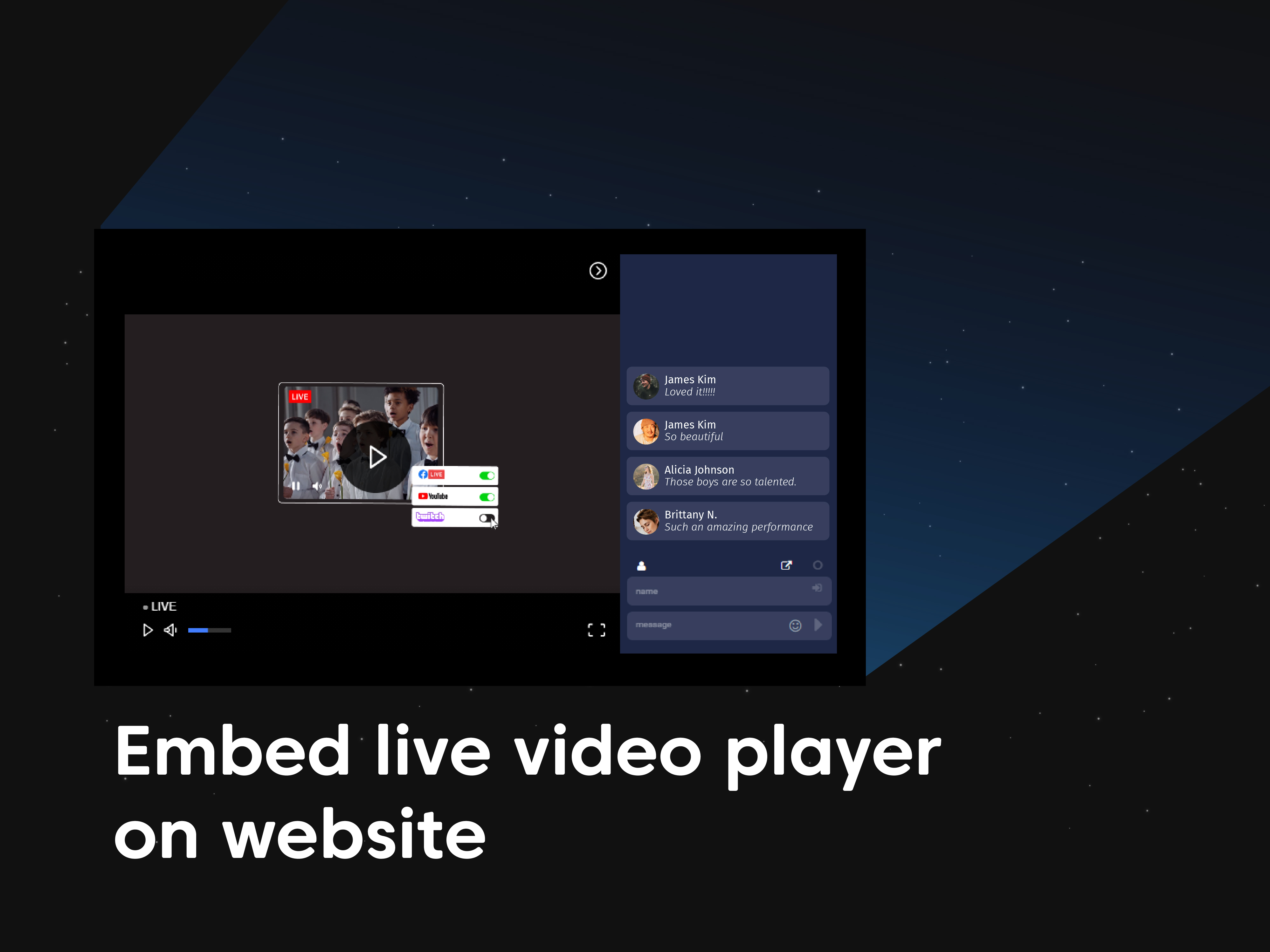 Embeddable live video player on website