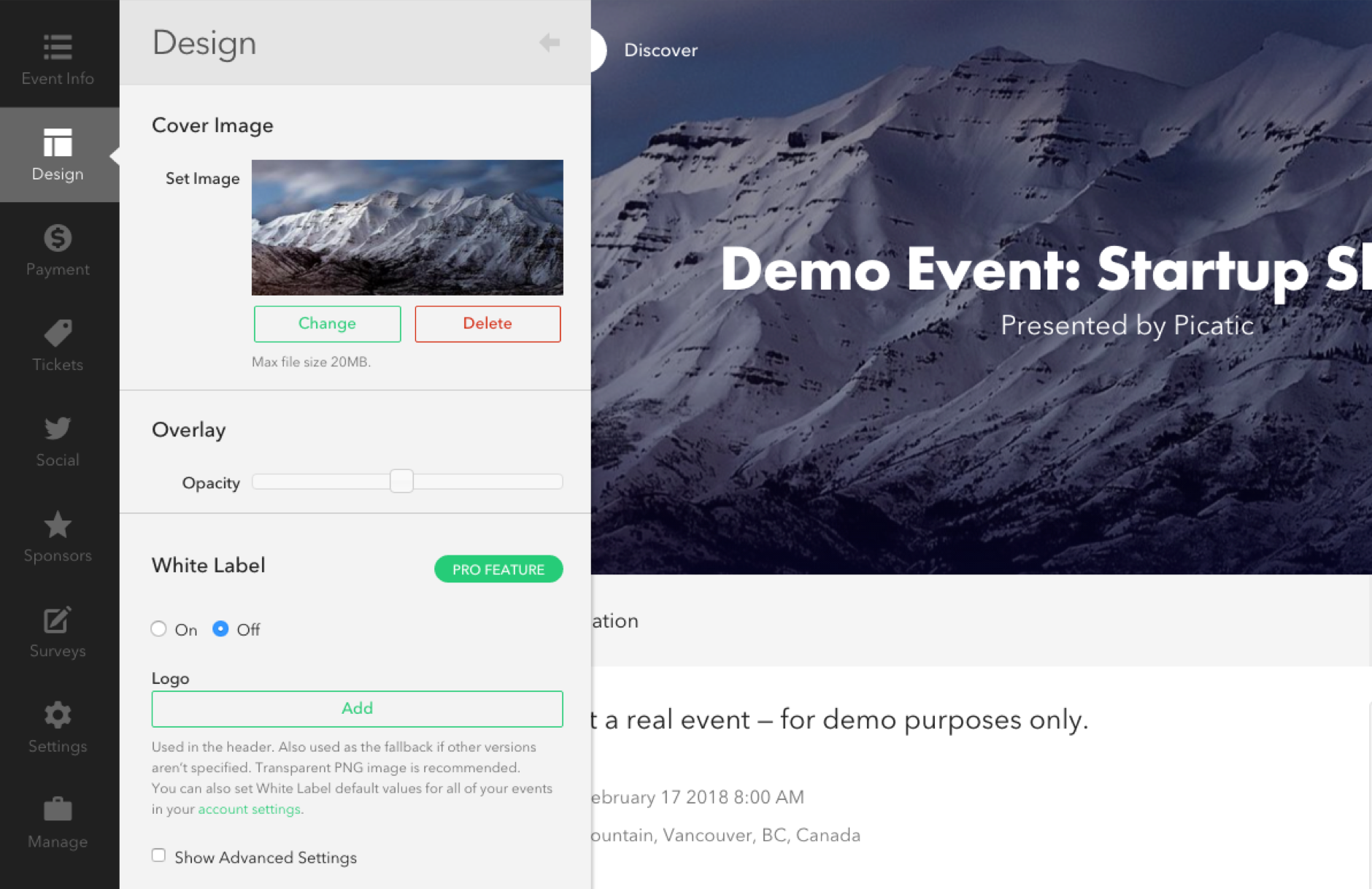 Create event page