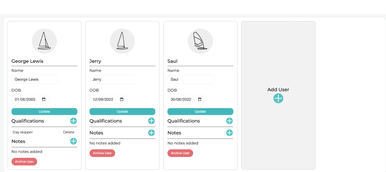 Sailia screenshot: Sailia user management