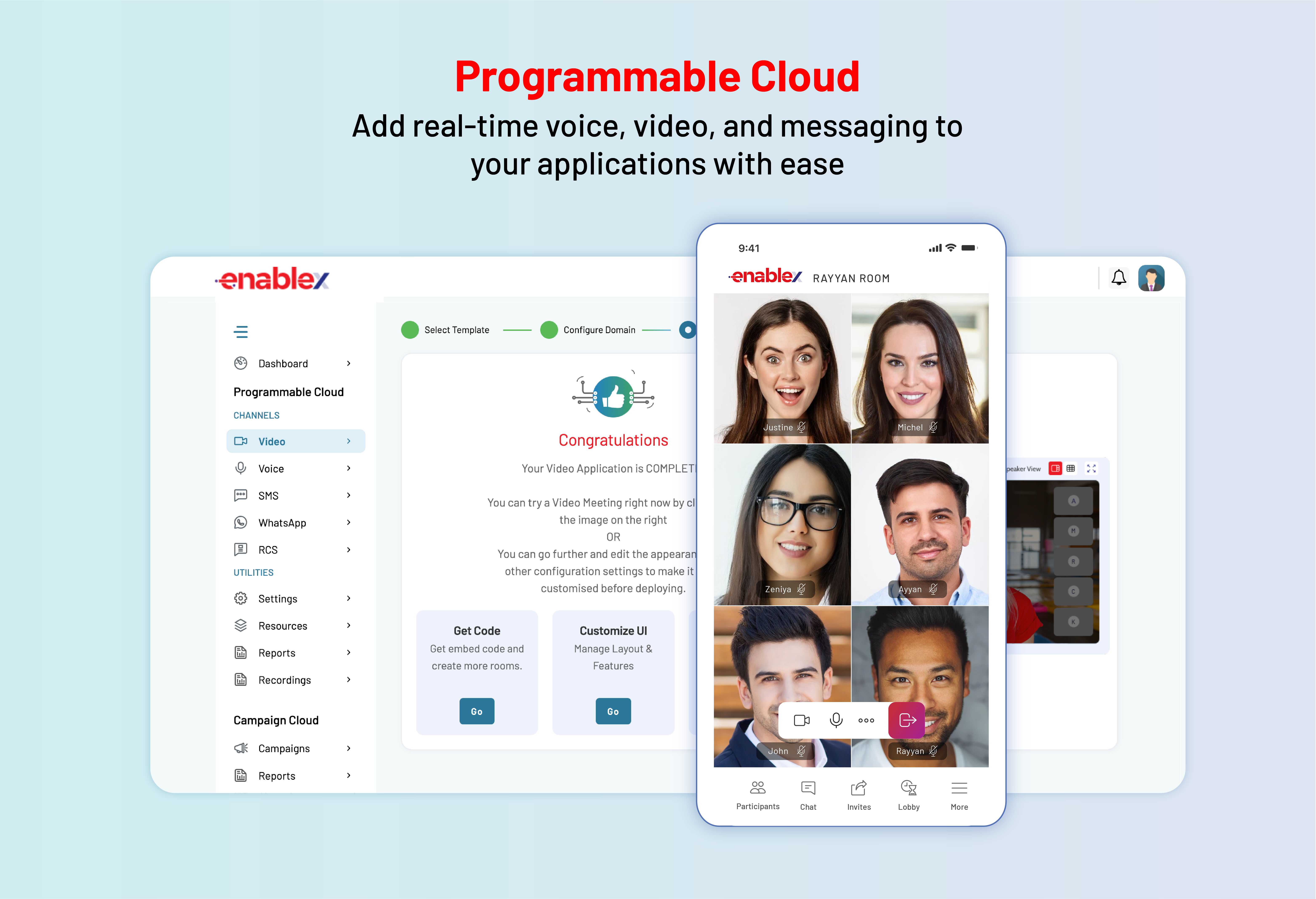 EnableX screenshot: Programmable Cloud - Realtime Communications Solutions

Build your own experiences by Integrating voice, video, and text messaging into web, desktop, and mobile applications through developer-friendly APIs and SDKs.