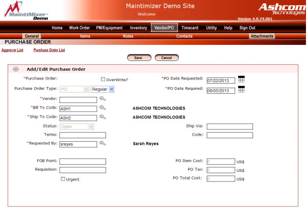 MaintiMizer Software - Add and edit purchase orders and create lists with MaintiMizer