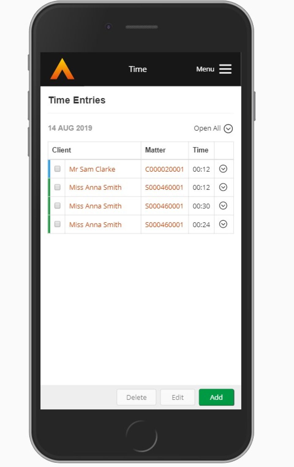 ALB Software - Mobile - Time Entries