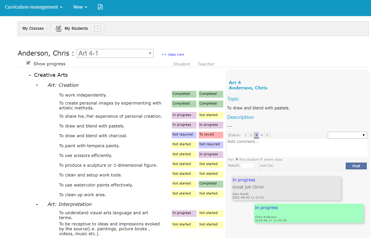 Edvance Software - EDVANCE curriculum management allows teachers to capture real-time evaluations and communicate with students via online portal