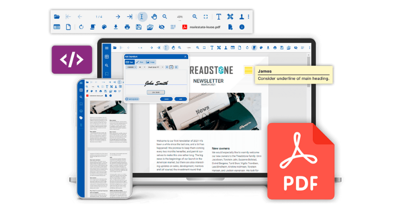 Read and edit PDFs on the web with our JavaScript PDF Viewer.